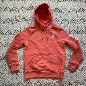 Carhartt Salmon Orange Hoodie with Sleeve Logo Size Small Comfortable Carhartt